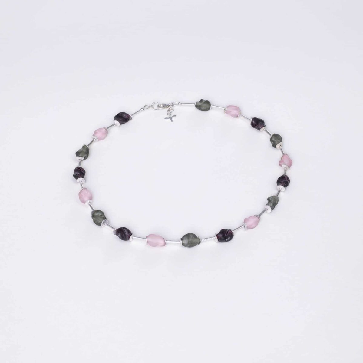 SAROCCA Glas Schmuck individuell nachhaltig Halskette rosa grau lila Silber