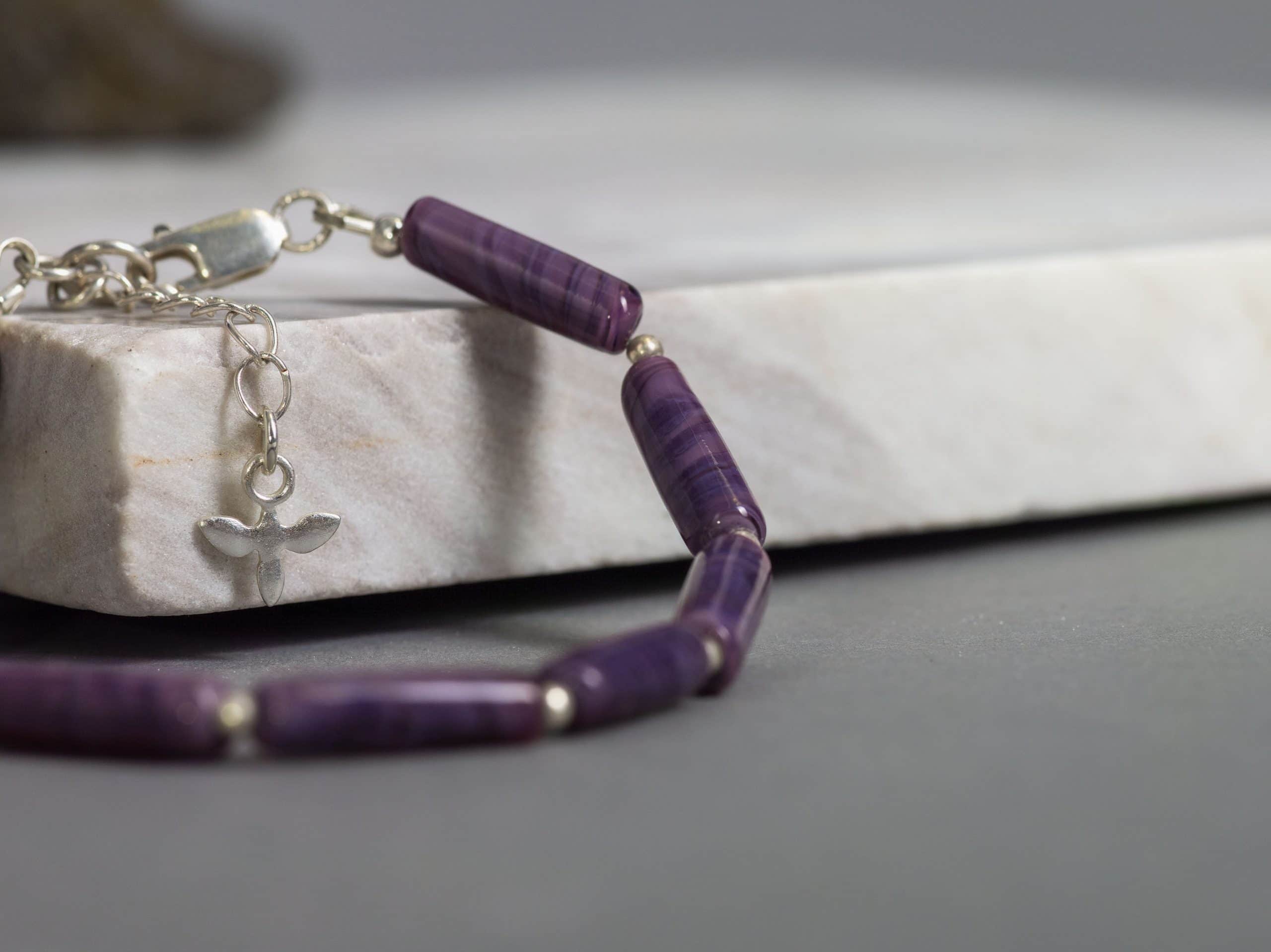 SAROCCA Glas Schmuck individuell nachhaltig Armband lila Silber