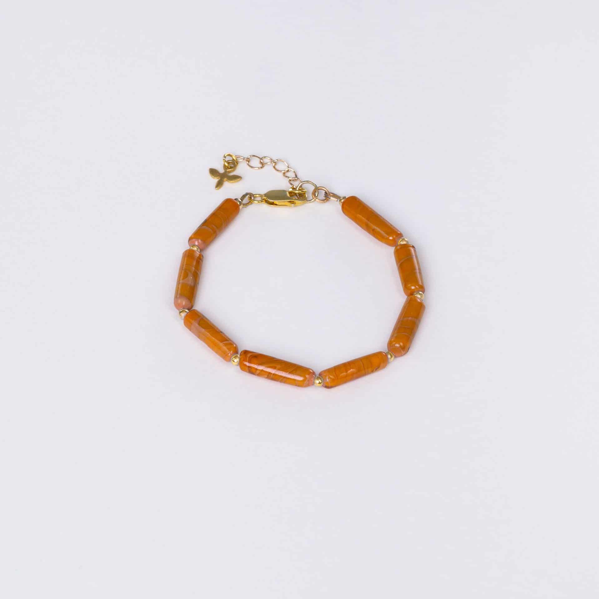 SAROCCA Glas Schmuck individuell nachhaltig Armband orange braun vergoldetes Silber