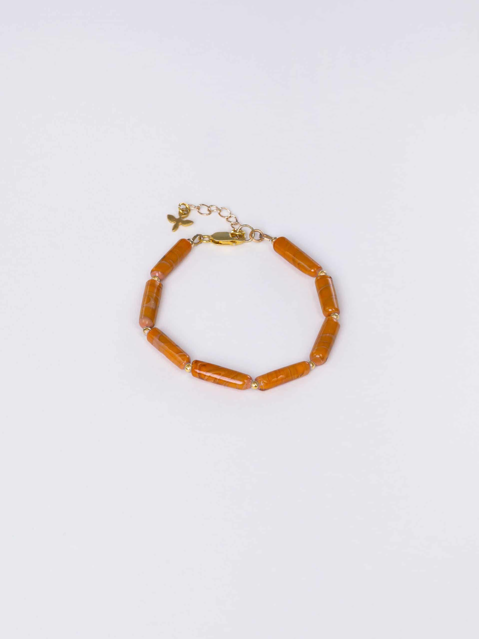 SAROCCA Glas Schmuck individuell nachhaltig Armband orange braun vergoldetes Silber
