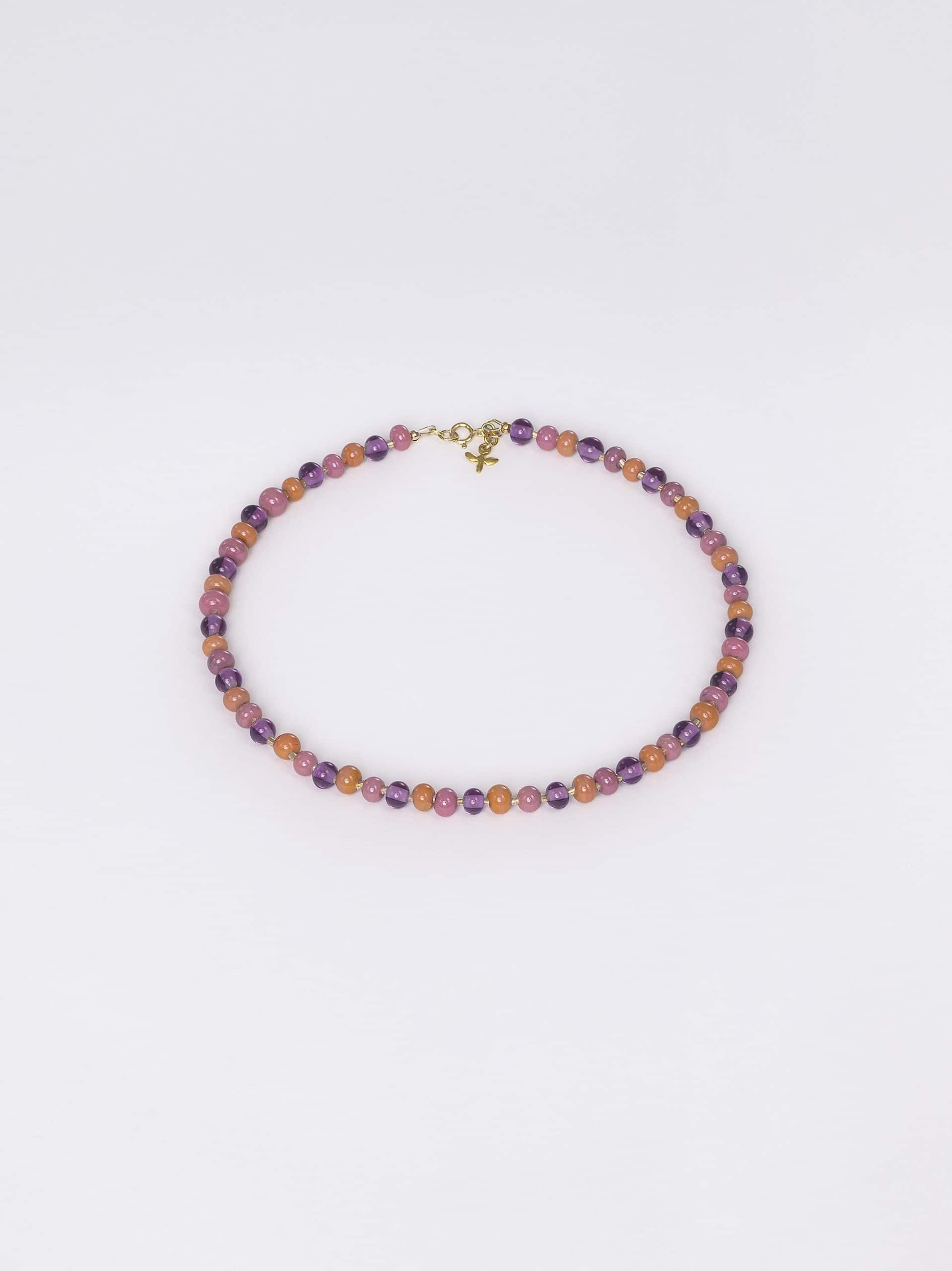 SAROCCA Glas Schmuck individuell nachhaltig Halskette lila braun vergoldetes Silber