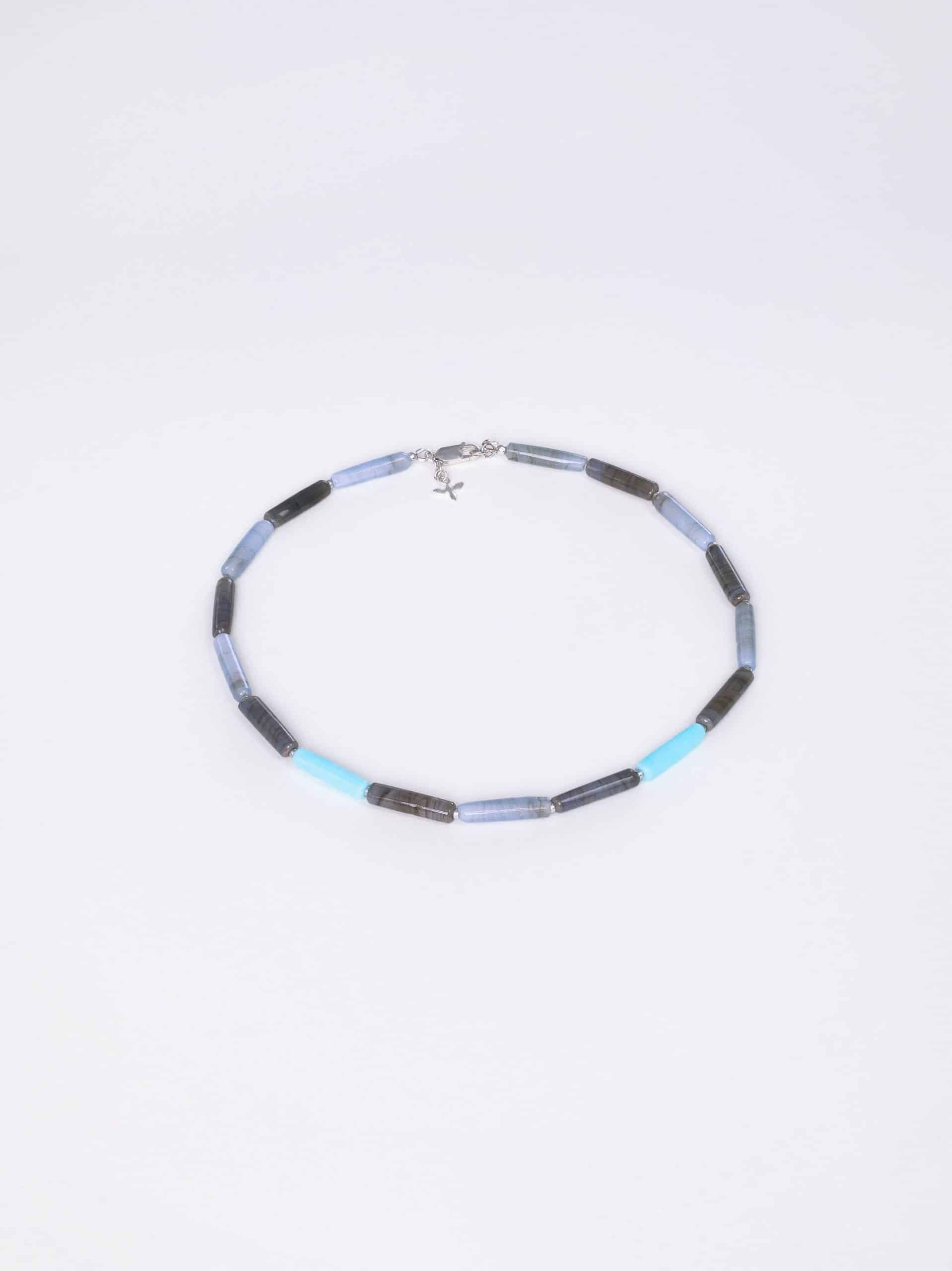 SAROCCA Glas Schmuck individuell nachhaltig Halskette grau blau Silber