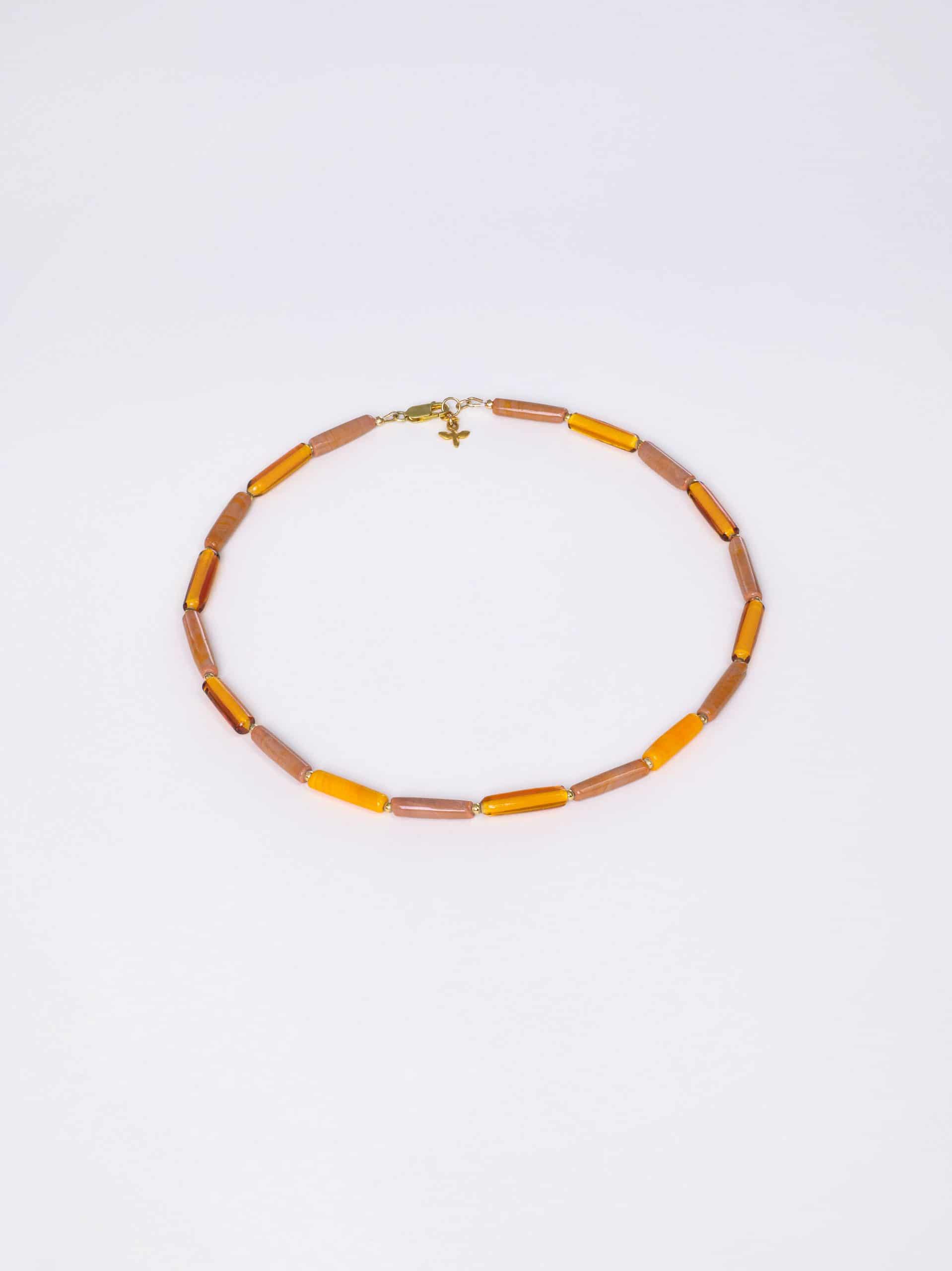 SAROCCA Glas Schmuck individuell nachhaltig Halskette Urban Orange braun vergoldetes Silber